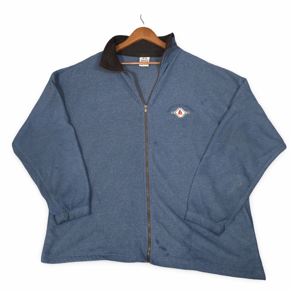 Vintage Tahoe Activewear Martha's Vineyard Fleece Zip Jacket Blue XXL‎ USA Flaws